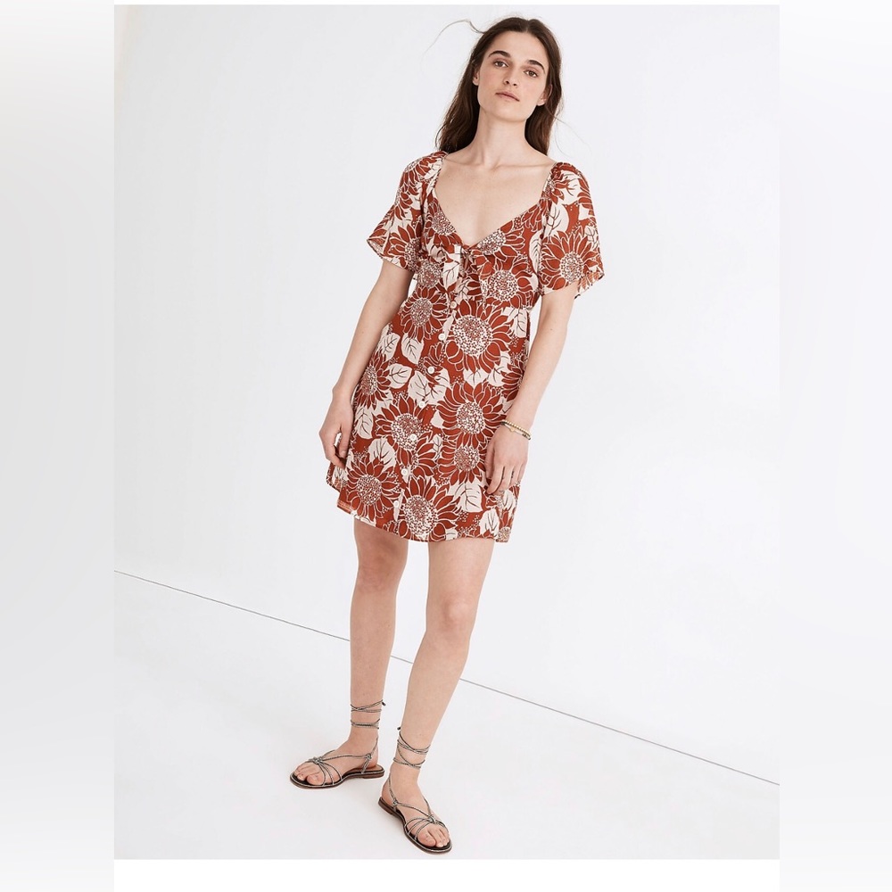 Madewell Silk Tie-Front Mini Dress in Sunflower Season